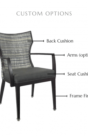 Customize this chair by selecting your back cushion, seat cushion, arms, and frame finish.