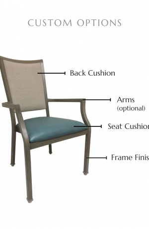 Customize this chair by selecting your back cushion, seat cushion, and frame finish. Arms are optional!