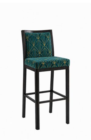 Liam Black Wood Bar Stool with Pattern Fabric