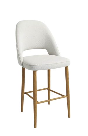 White Modern Wood-Grain Bar Stool with Barrel Back - IH Seating - Catherine