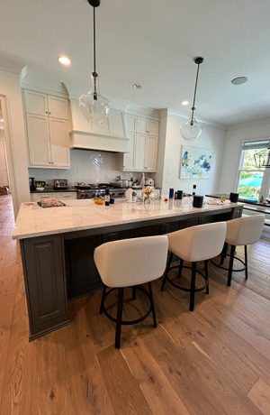 Amisco's Wembley Upholstered Swivel Bar Stool in Customer's Modern Kitchen