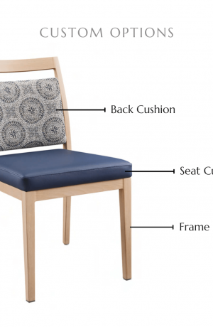 Customize chair stool by selecting your seat and back cushion as well as frame finish.