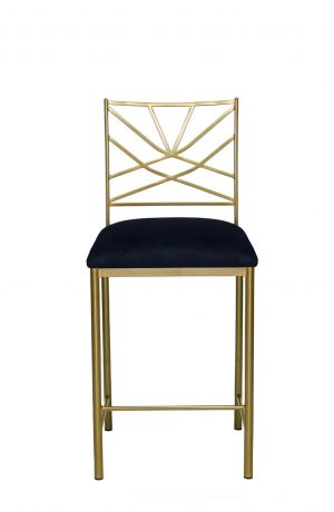 Wesley Allen's Claire Modern Gold Bar Stool with Geometric Back Design - Front View