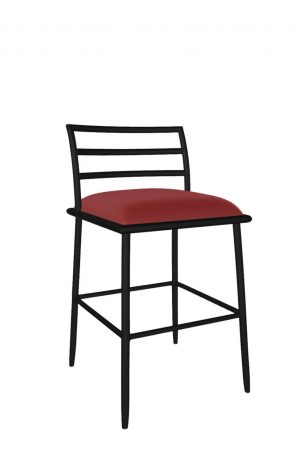 Wesley Allen's Harmony Black Modern Low Back Bar Stool with Red Seat Cushion