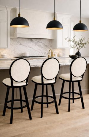 Wesley Allen's Marquise Black Classic Swivel Bar Stool with Oval Back at the Kitchen Island
