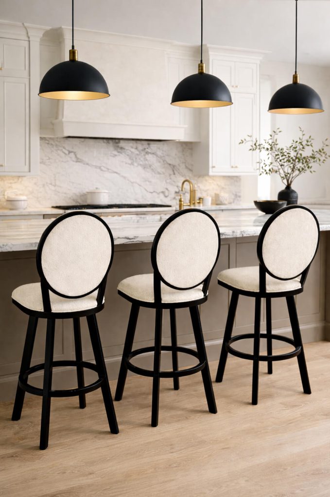 Wesley Allen's Marquise Black Classic Swivel Bar Stool with Oval Back at the Kitchen Island