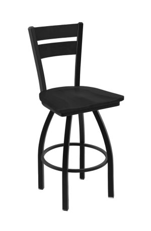 Holland's Thor Black Metal Swivel Bar Stool with Black Wood on Back and Seat