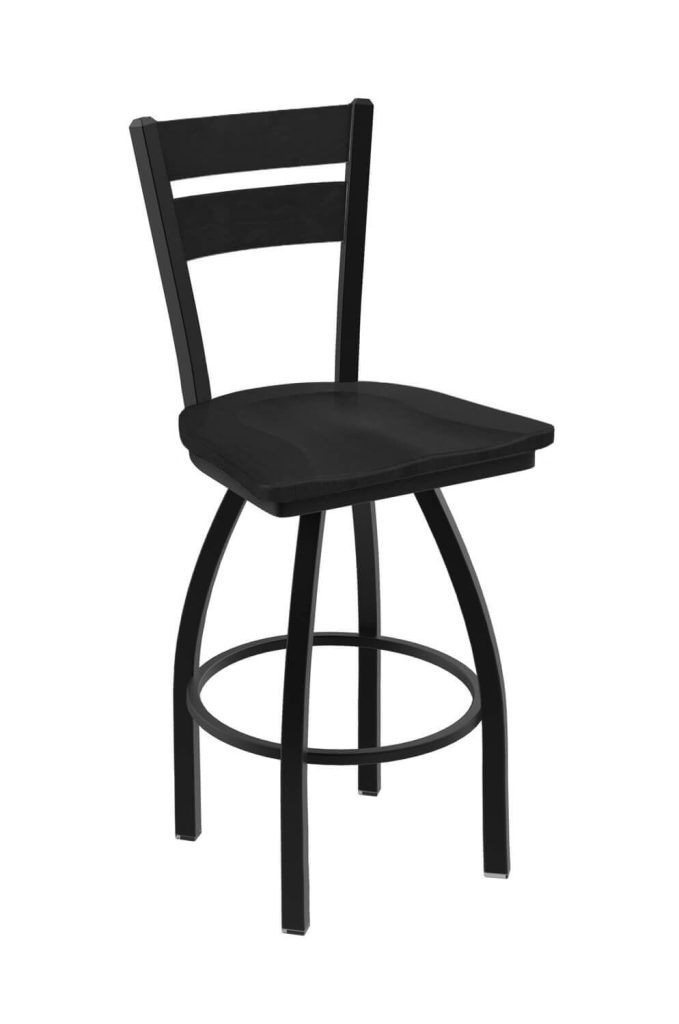 Holland's Thor Black Metal Swivel Bar Stool with Black Wood on Back and Seat