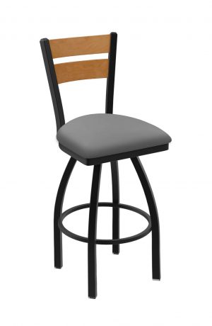 Holland's Thor Black Metal Swivel Bar Stool with Wood Back