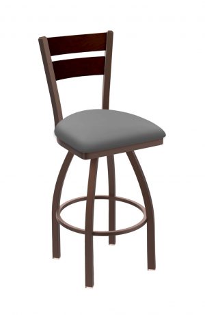 Holland's Thor Bronze Swivel Bar Stool with Gray Seat Cushion