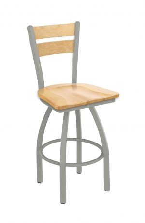 Holland's Thor Silver Swivel Bar Stool in Natural Back and Seat Wood Finish