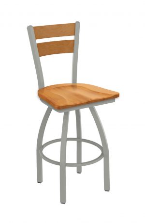 Holland's Thor Silver Swivel Bar Stool with Medium Maple Wood Seat and Back