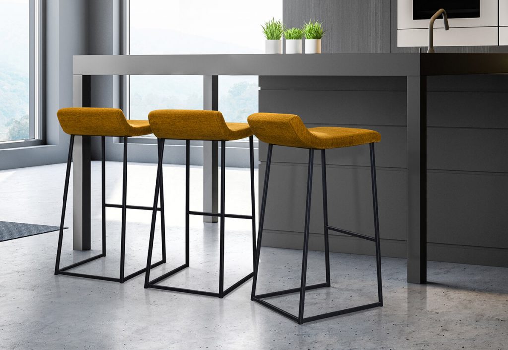 Orange bar stools in modern kitchen