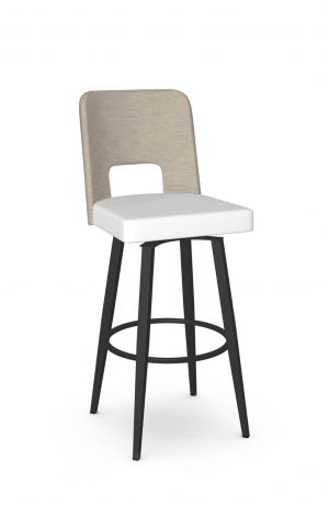 Amisco's Chase Black Swivel Bar Stool with White Seat and Seagrass Back