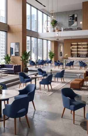 Blue Hospitality Armchairs in Modern Lounge - 47