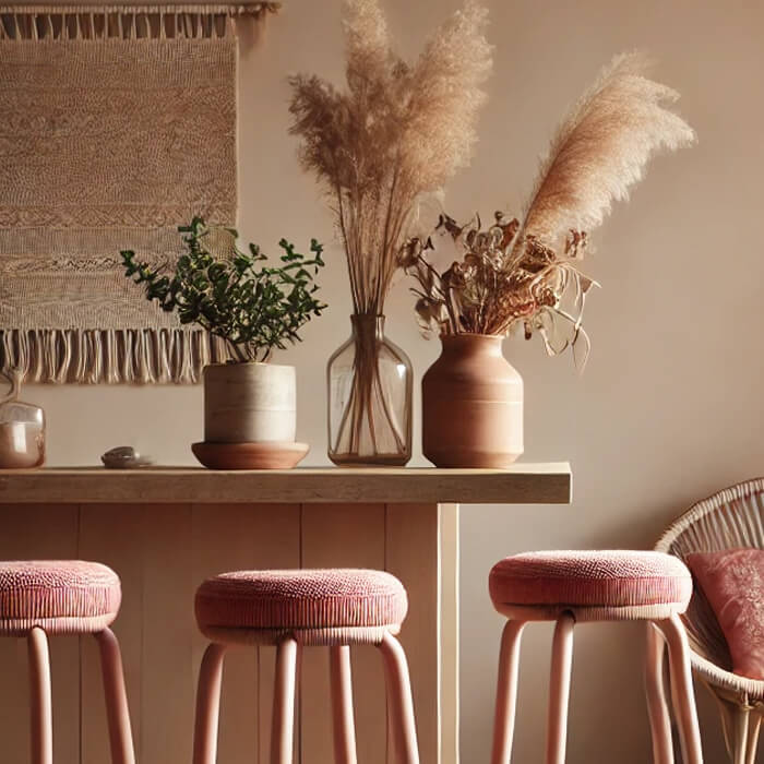 Bohemian Space with Pink Bar Stools