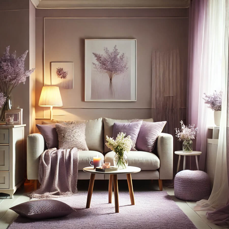 Cozy Dark Interior with Lavender Lilac Colors