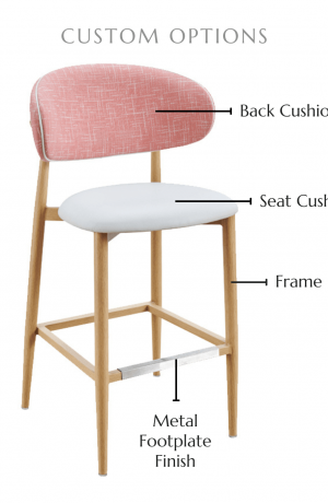 Customize this stool by selecting your seat and back cushion, frame finish, and metal footplate finish.
