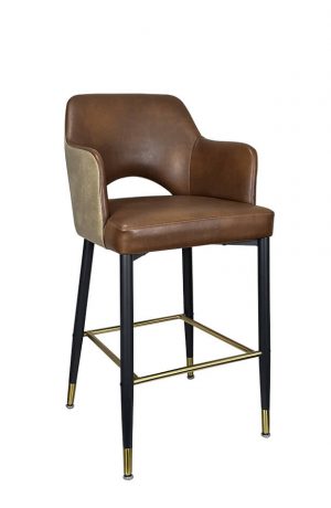 IH Seating Alaric Metal Bar Stool with Brown Vinyl and Arms