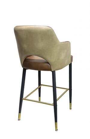 IH Seating Alaric Metal Bar Stool with Brown Vinyl and Arms - Back Side View
