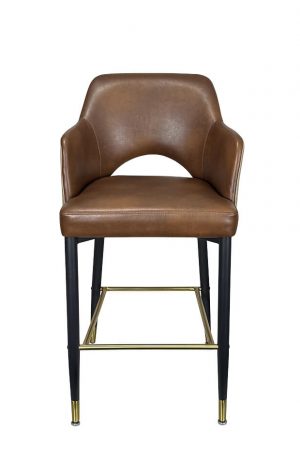 IH Seating Alaric Metal Bar Stool with Brown Vinyl and Arms - Front View