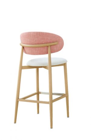 IH Seating Daphne Natural Wood Bar Stool with Pink Curved Back and White Seat Cushion - Back View