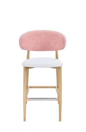 IH Seating Daphne Natural Wood Bar Stool with Pink Curved Back and White Seat Cushion - Front View