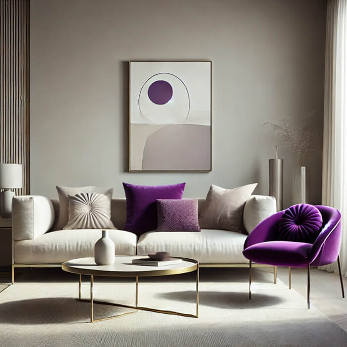 Neutral Living Room with Pop of Purple