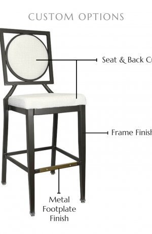 Customize this stool by selecting your seat and back cushion, frame finish, and metal footplate finish.