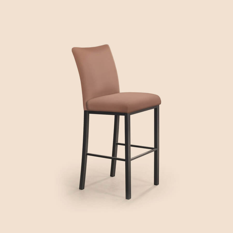 Padded seat and back bar stool shown with convenient footrests