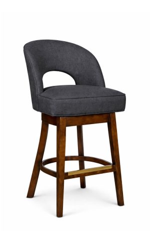 Style Upholstering's 47 Dark Wood Swivel Bar Stool with Gray Fabric