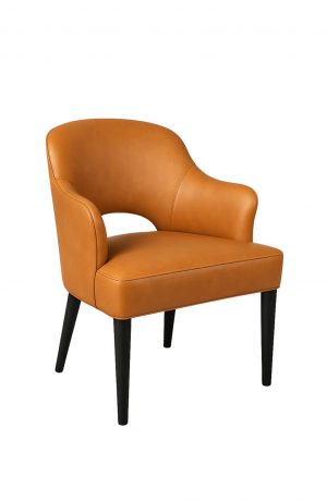 Style Upholstering's #47 Luxury Dining Armchair in Black Wood and Camel Leather
