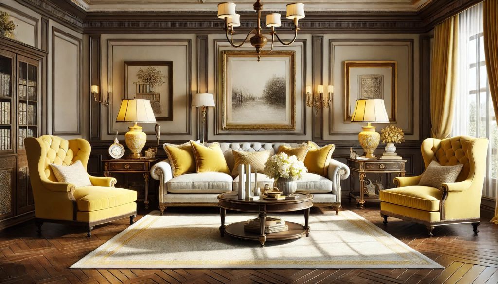 Traditional Living Room with Yellow Accents