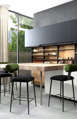 Wesley Allen's Luca Modern Rolled Back Bar Stools in Modern Kitchen