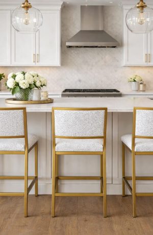 Wesley Allen's Maisy Modern Gold Bar Stools in Modern Kitchen Island