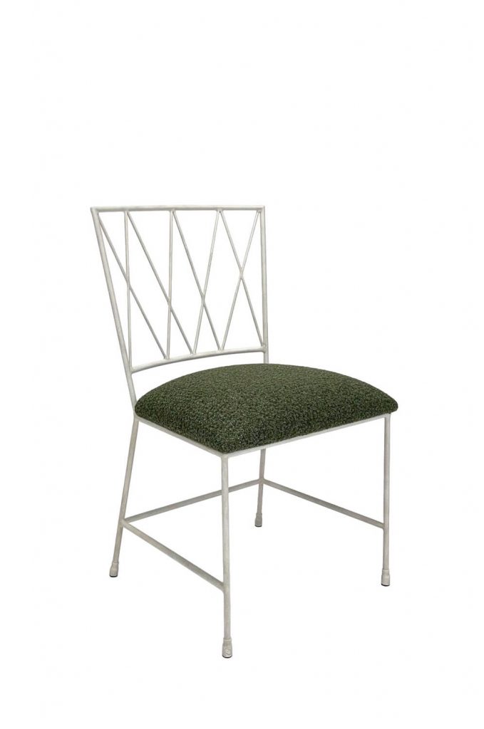 Wesley Allen's Stella Modern Dining Chair with Green Fabric and Criss Cross Back