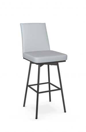 Amisco's Dorian Black Swivel Bar Stool with Blue Fabric