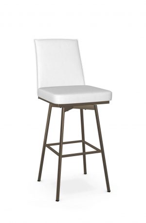 Amisco's Dorian Bronze Swivel Bar Stool with White Vinyl on Back and Seat