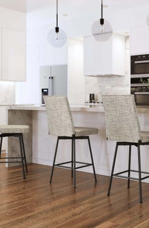 Amisco's Dorian Black and Brown Swivel Bar Stool in Modern Kitchen