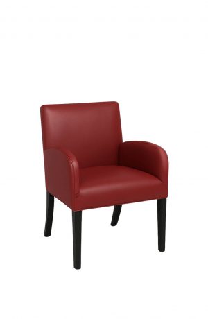 Wood Finish: Black Lacquer • Seat and Back Cushion: Colours Berry Splash, leather (we recommend getting a sample for the true color)