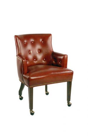 Style Upholstering #57 Red Leather Tufted Club Chair with Casters and Nailhead Trim