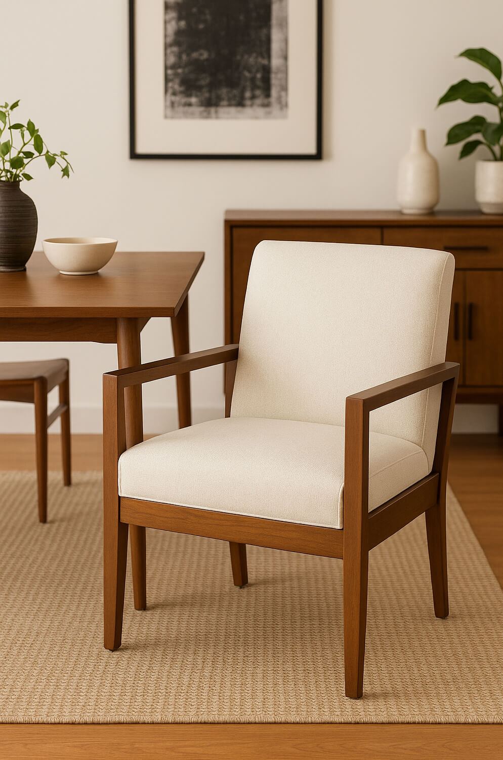Style Upholstering's 600 Mid Century Modern Arm Chair in Dining Room