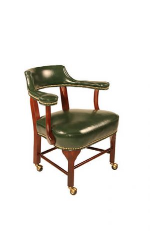 Style Upholstering's 695 Green Leather Caster Club Chair with Nailhead Trim