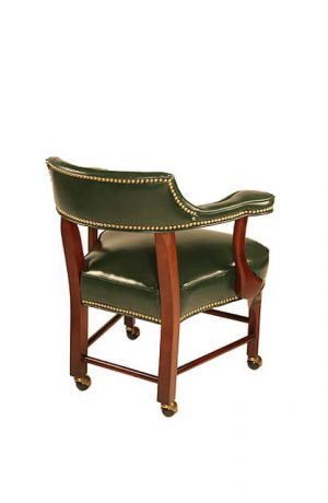 Style Upholstering's 695 Green Leather Caster Club Chair with Nailhead Trim - Back View