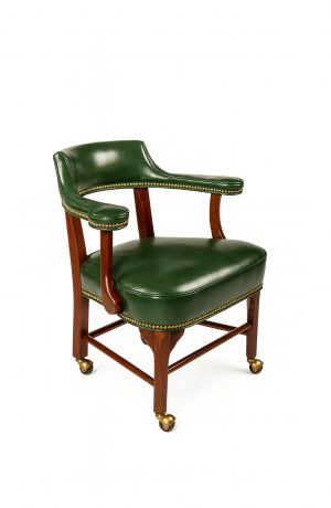 Style Upholstering's 695 Traditional Green Leather Club Chair with Nailheads and Arms