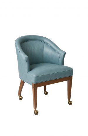 Style Upholstering's 80C Blue Leather Dining Chair with Curved Back and Casters