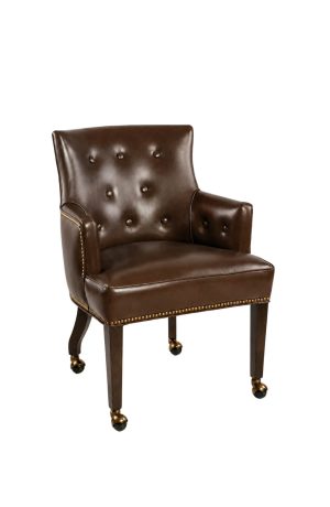 Style Upholstering's Brown Leather Armchair with Casters and Nailhead Trim