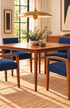 Blue Upholstered Wood Dining Chairs - Mid Century Modern Dining Room