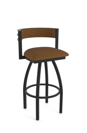 Holland's Artemis Modern Black Swivel Bar Stool with Low Back in Brown - Canter Thatch