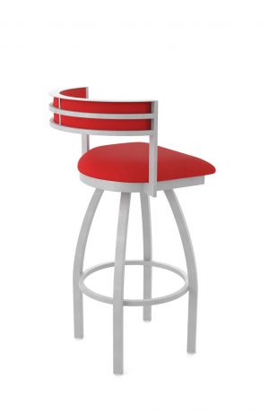 Holland's Artemis Modern Silver Swivel Bar Stool with Low Back in Red - Side Back View